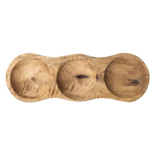 Three-Section Mango Wood Dip Dish