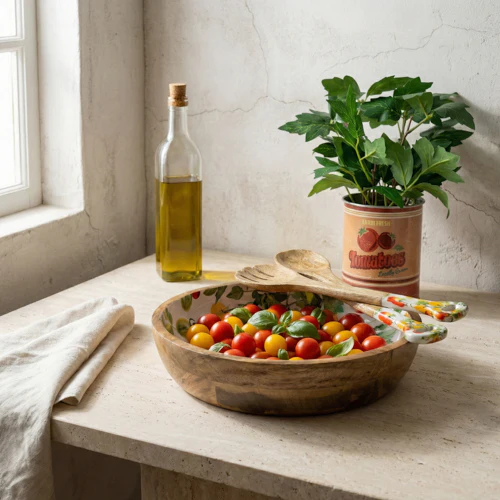 30cm Rounded Bowl Mango Wood Tomatoes