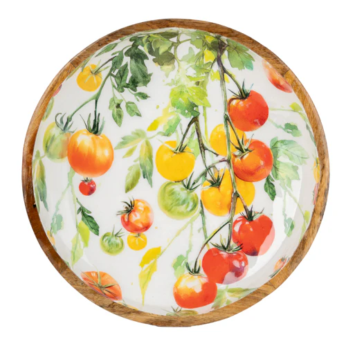 30cm Rounded Bowl Mango Wood Tomatoes - Image 2
