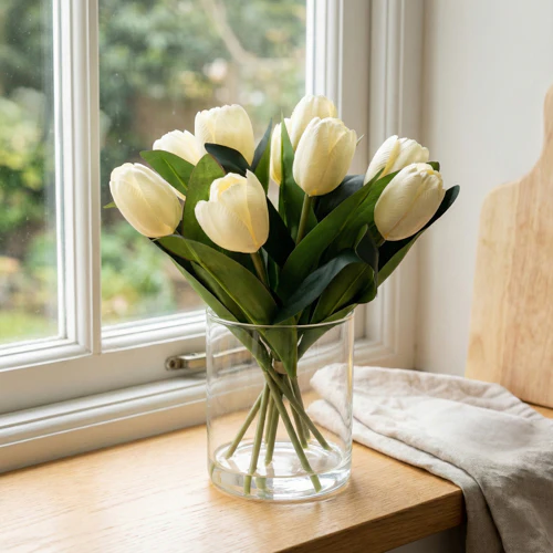 Tulips Bouquet in Glass Vase – Elegant Tulip Flower Arrangement