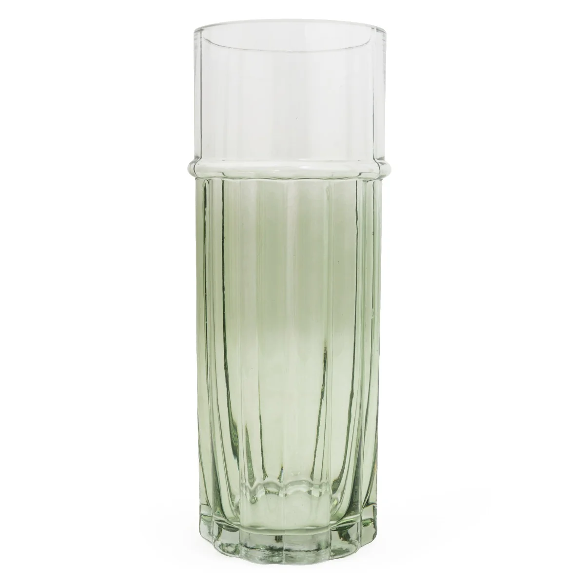 Large Elegant Two-Tone Glass Cylinder Vase - Clear & Green - Image 2