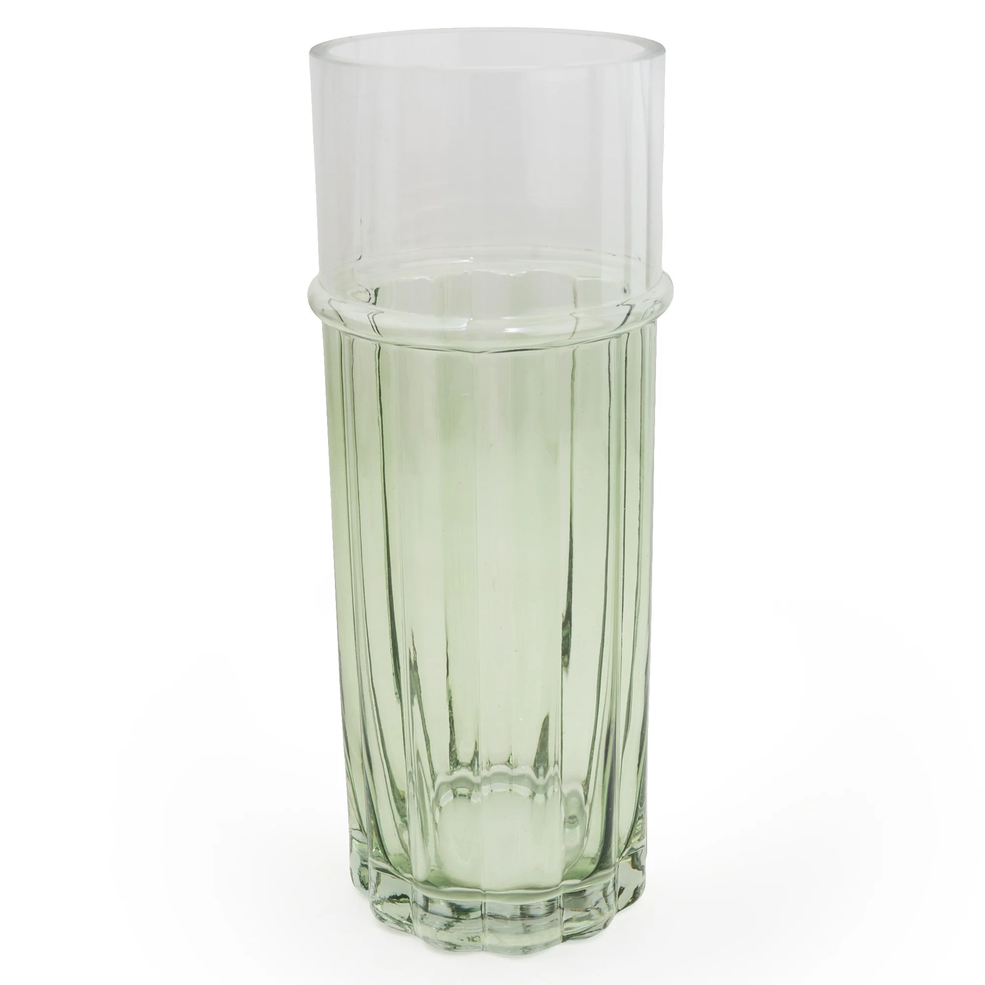 Large Elegant Two-Tone Glass Cylinder Vase - Clear & Green - Image 3