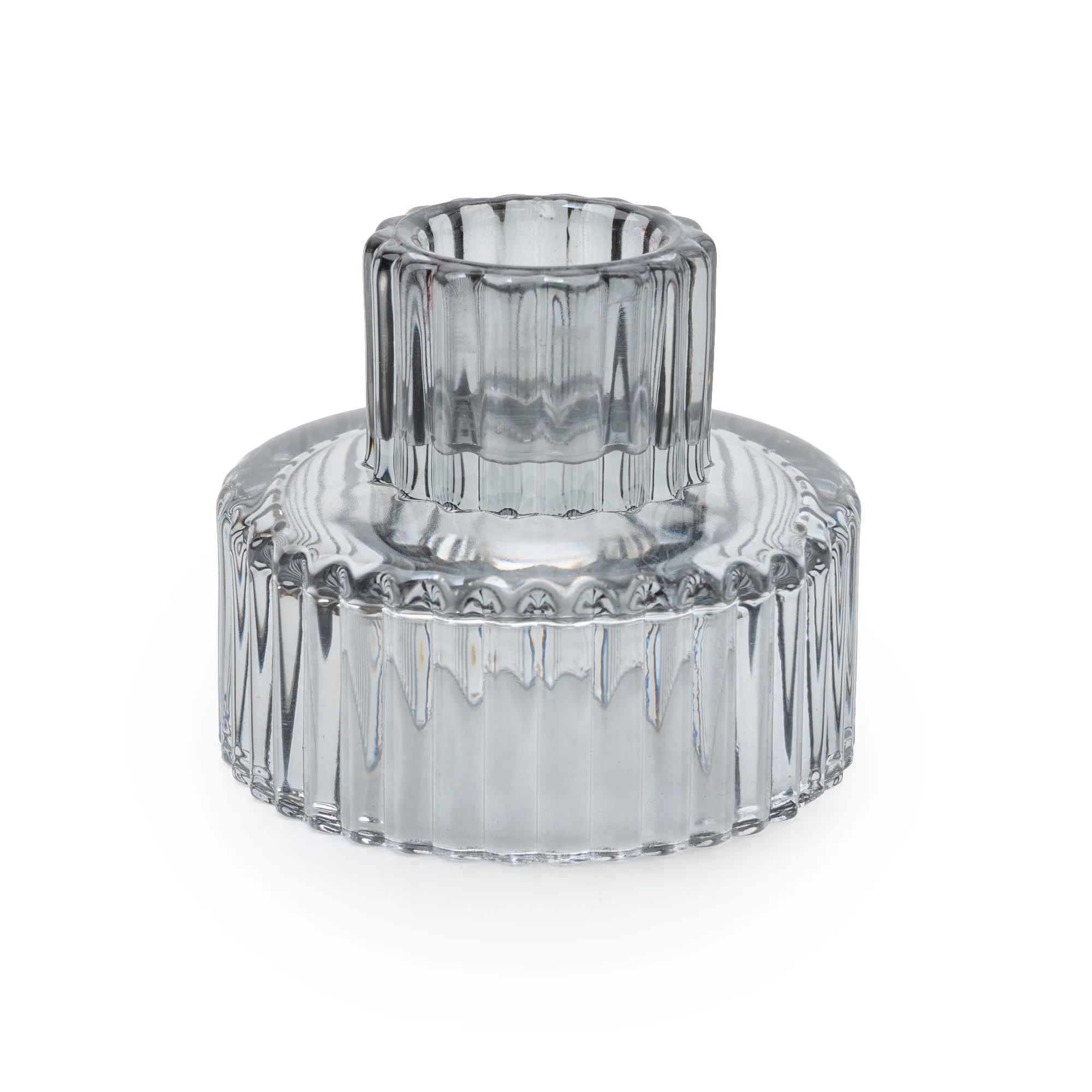 Elegant Dual-Sided Smokey Grey Glass Tealight & Candleholder