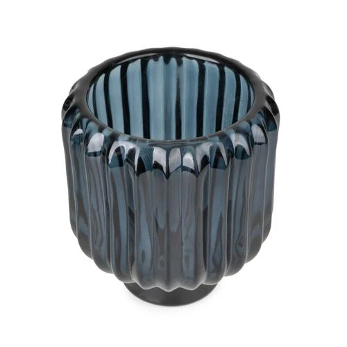 Two-Way Blue Ridged Glass Candleholder - Image 4