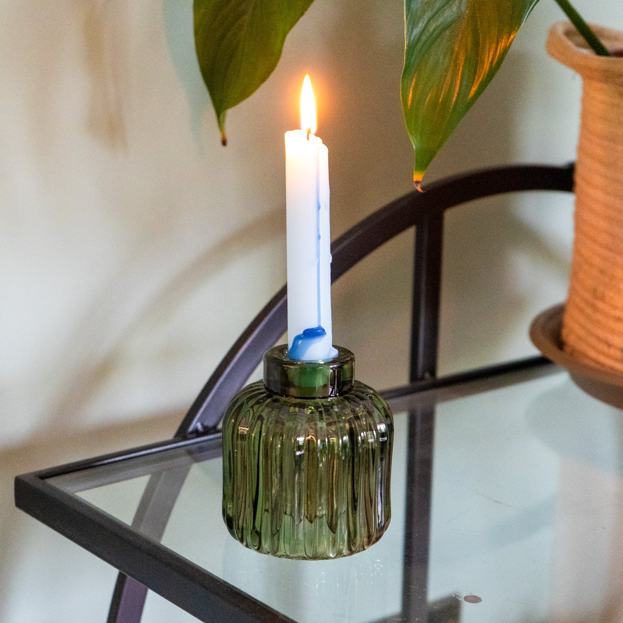 Green Two-Way Ridged Glass Candleholder - Image 2