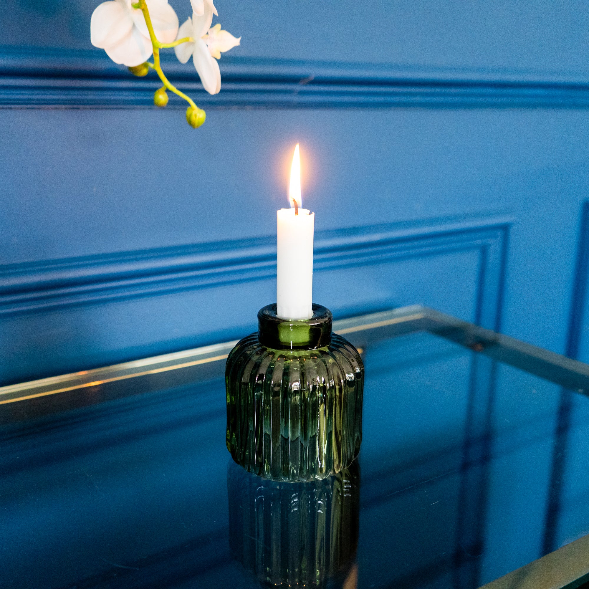 Green Two-Way Ridged Glass Candleholder - Image 5