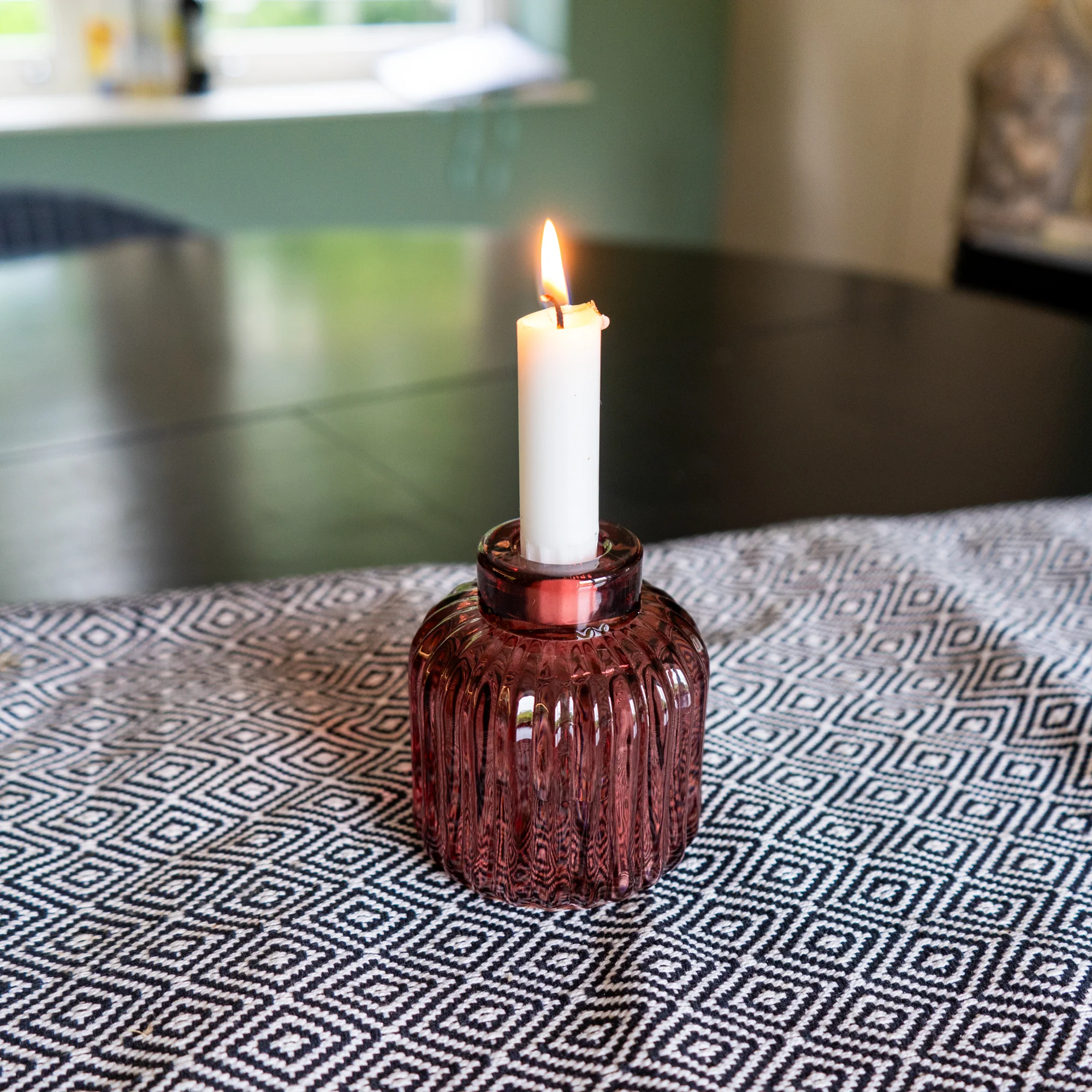 Two-Way Plum Ridged Glass Candleholder - Image 2
