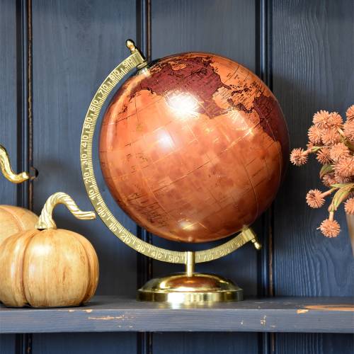 Vintage Orange & Burgundy World Globe with Gold Detailing - Image 2