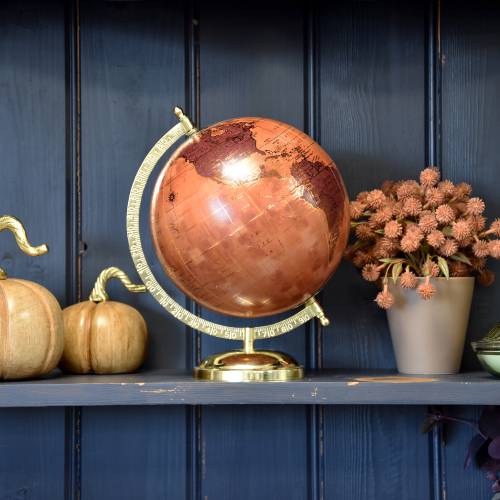 Vintage Orange & Burgundy World Globe with Gold Detailing - Image 3
