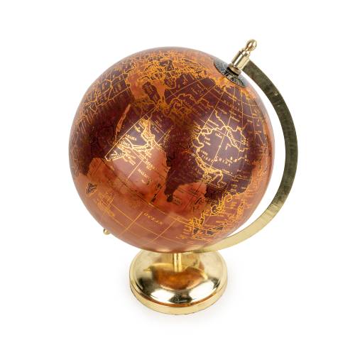 Vintage Orange & Burgundy World Globe with Gold Detailing - Image 4