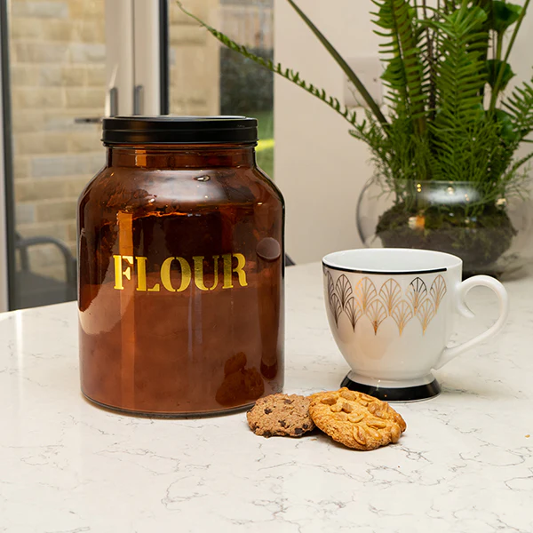 Vintage Style Glass "Flour" Storage Jar in Amber Gold