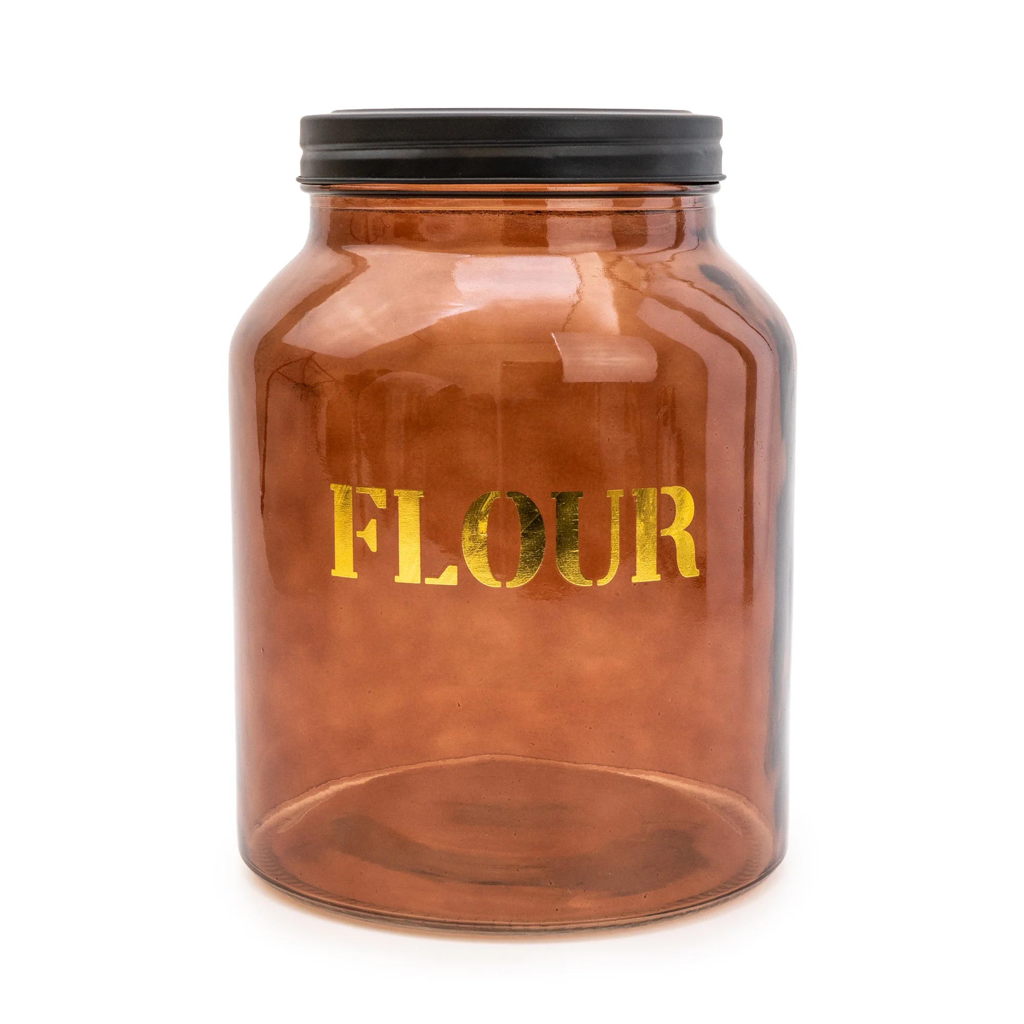 Vintage Style Glass "Flour" Storage Jar in Amber Gold - Image 2