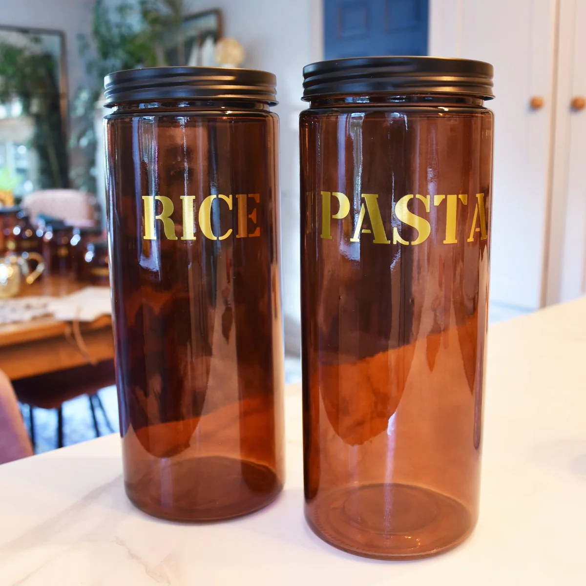 Vintage Style Glass "Pasta" Storage Jar in Amber Gold