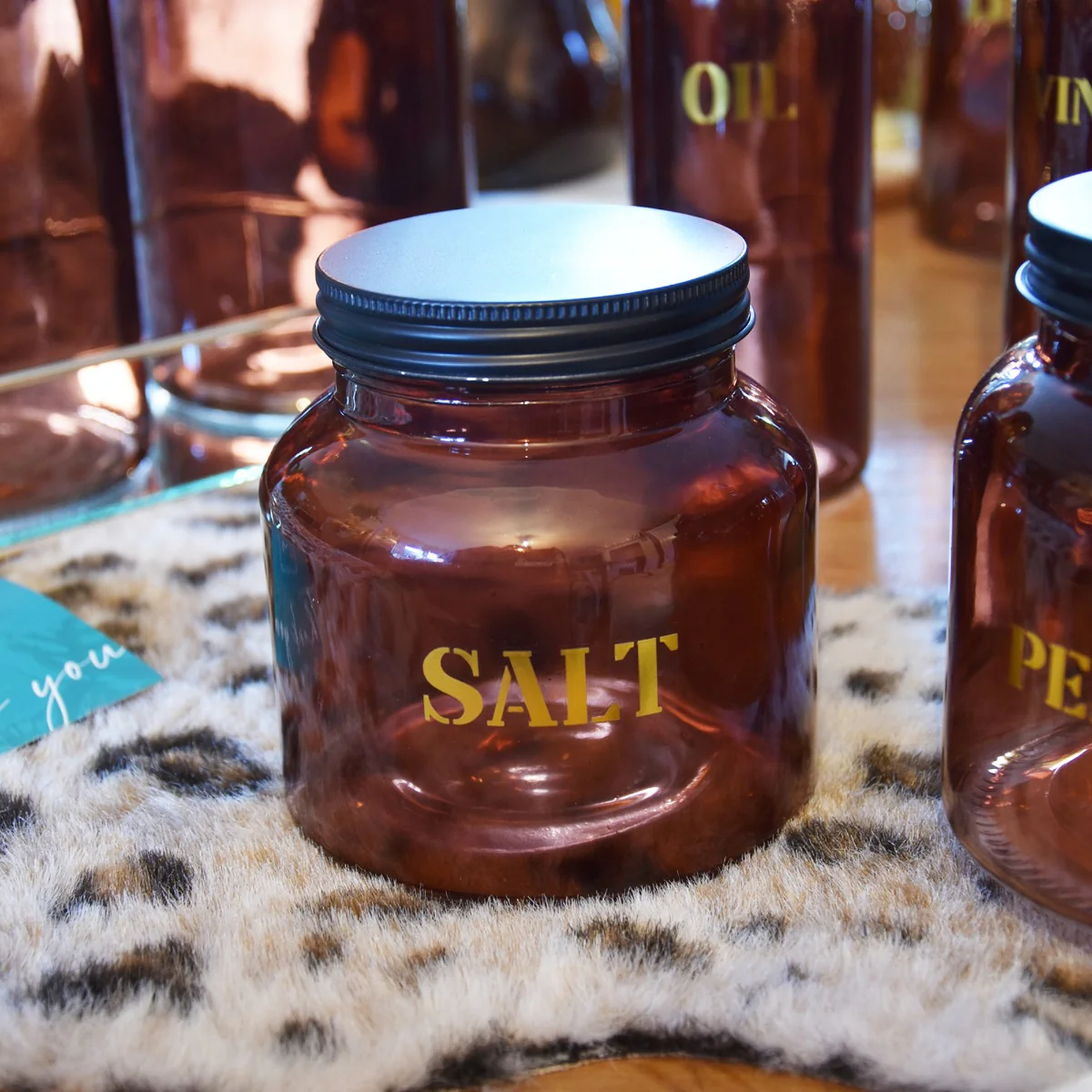 Vintage Style Glass "Salt" Storage Jar in Amber Gold