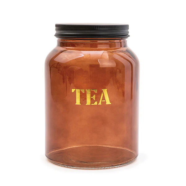 Vintage Style Glass "Tea" Storage Jar in Amber Gold - Image 2