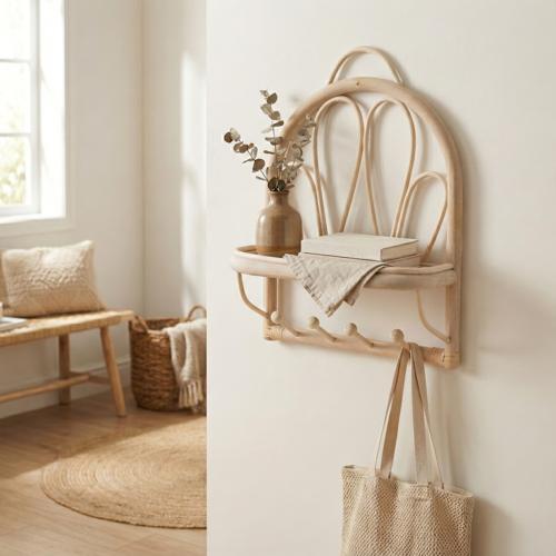 Wall-Mounted Natural Rattan Shelf