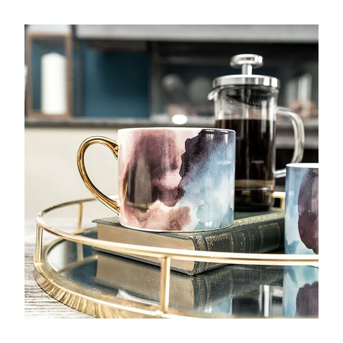 Watercolour Style Mug with a Gold Handle - Image 2