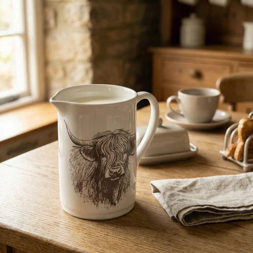 White Ceramic Highland Cow Jug  