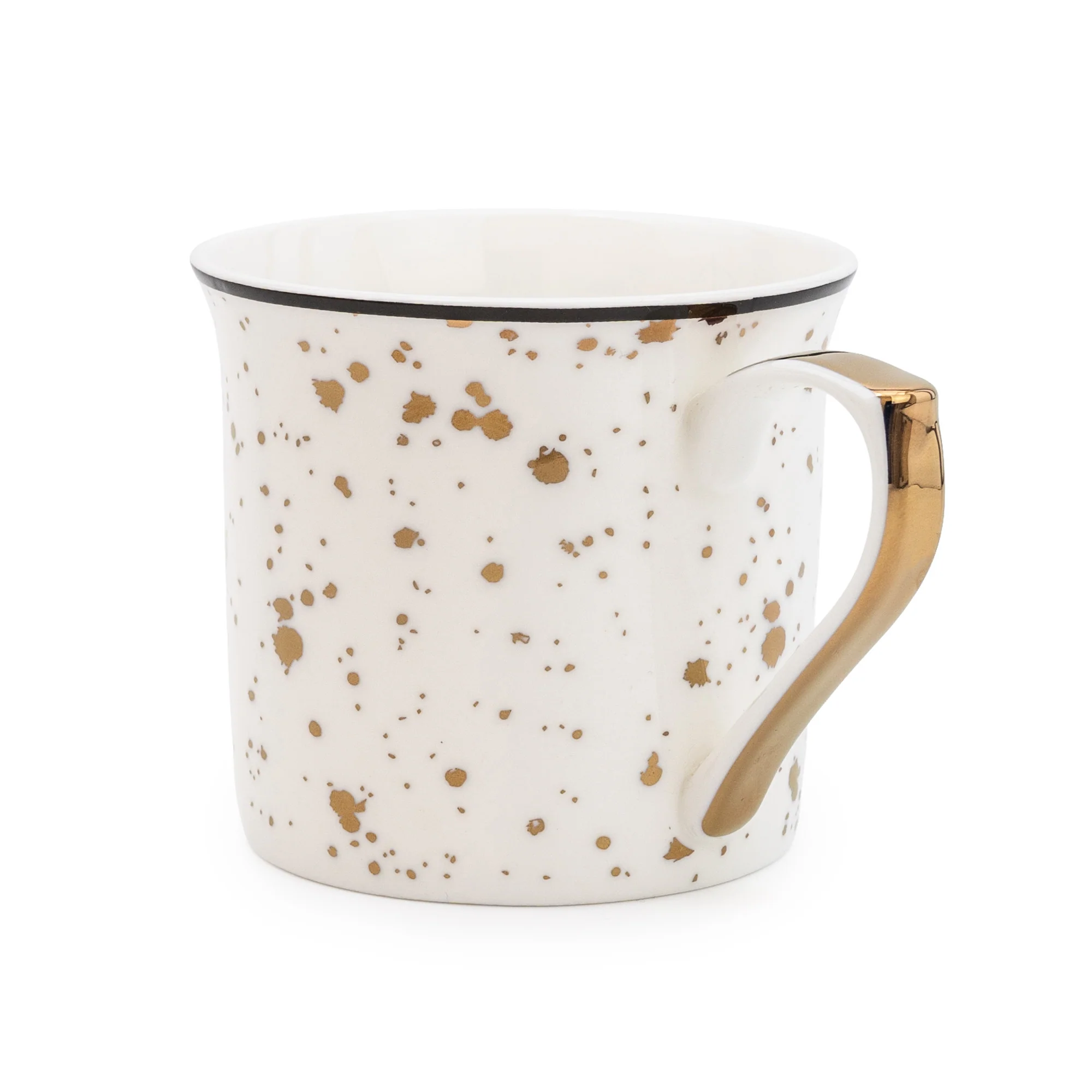 White and Gold Speckled Mug with a White Handle - Image 2