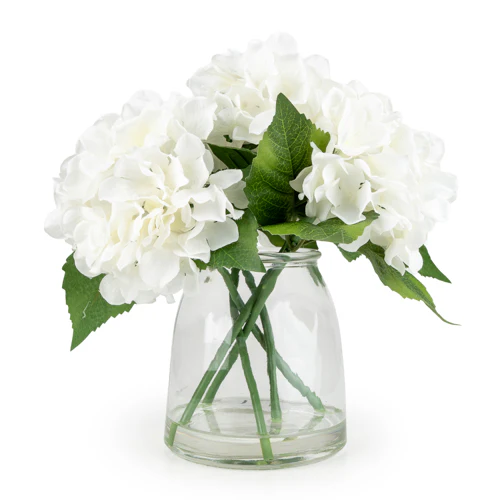 White Hydrangeas in Glass Vase – 27cm Hydrangea Flower Arrangement - Image 2
