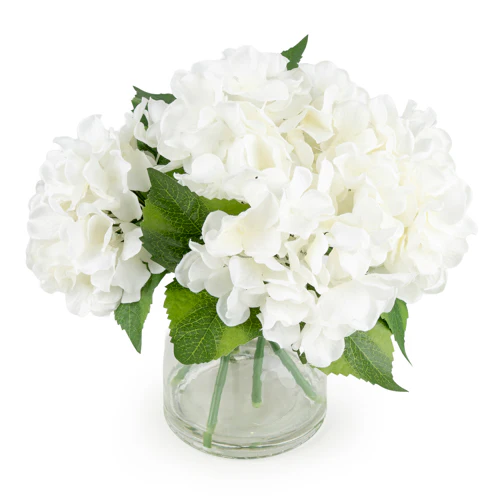 White Hydrangeas in Glass Vase – 27cm Hydrangea Flower Arrangement - Image 3