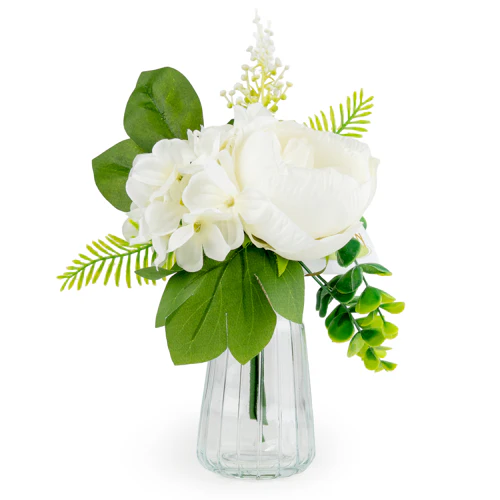 White Roses in Glass Vase – 25cm Elegant Flower Arrangement - Image 2