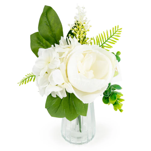 White Roses in Glass Vase – 25cm Elegant Flower Arrangement - Image 4
