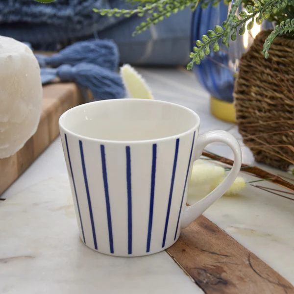 Wide Mug Nautical Blue Stripe