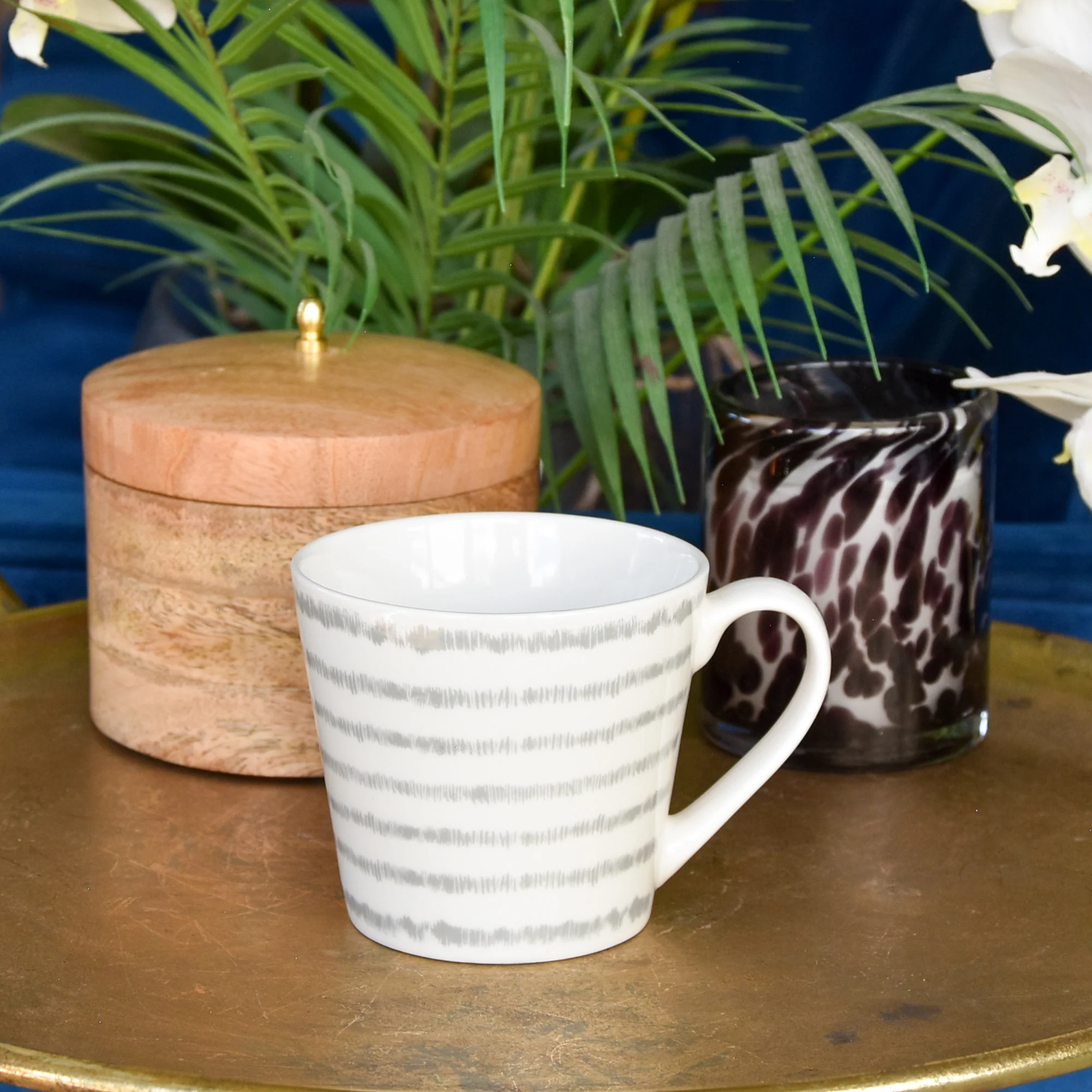 Wide Mug Nautical Dashes Grey