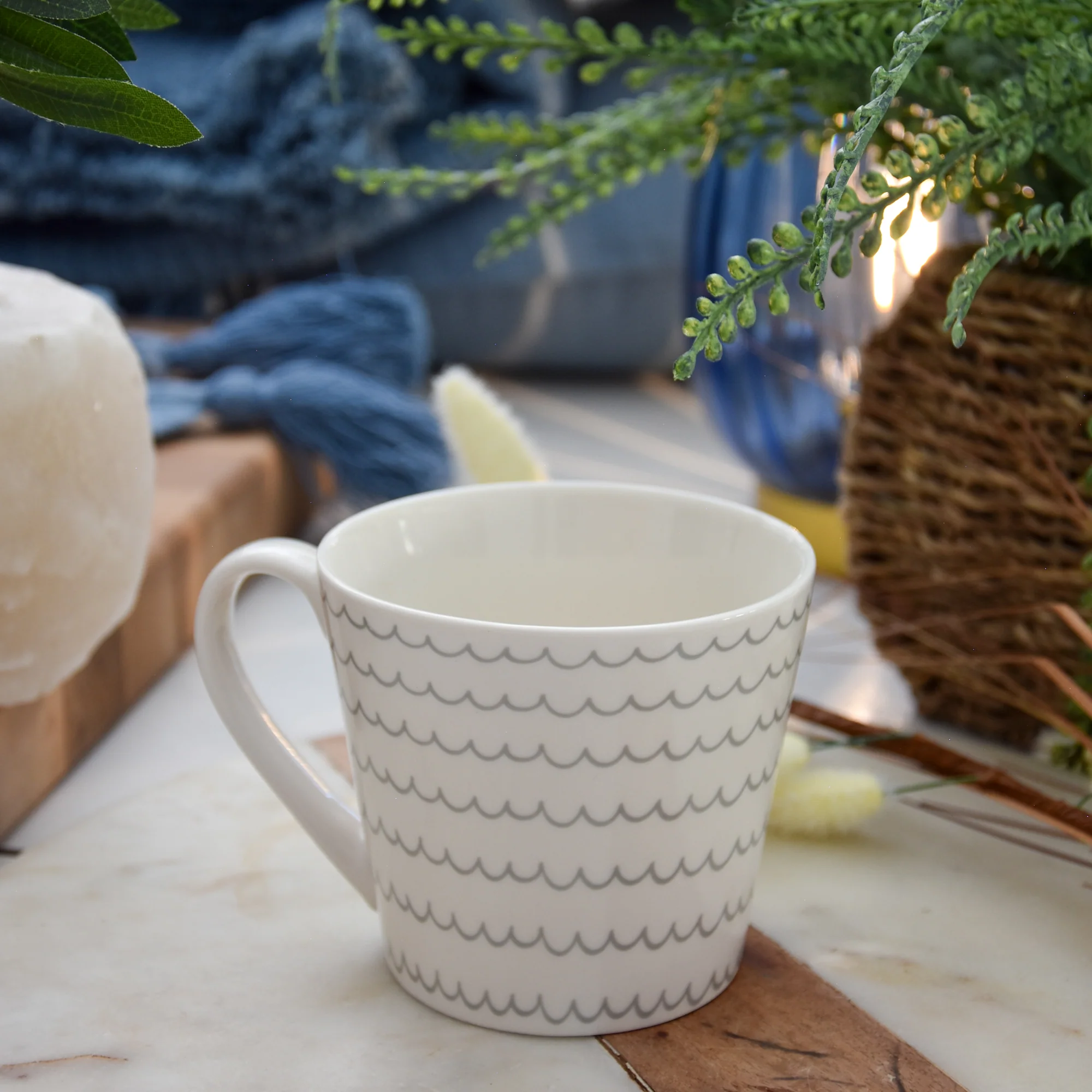 Wide Mug Nautical Wavey Line Grey - Image 2