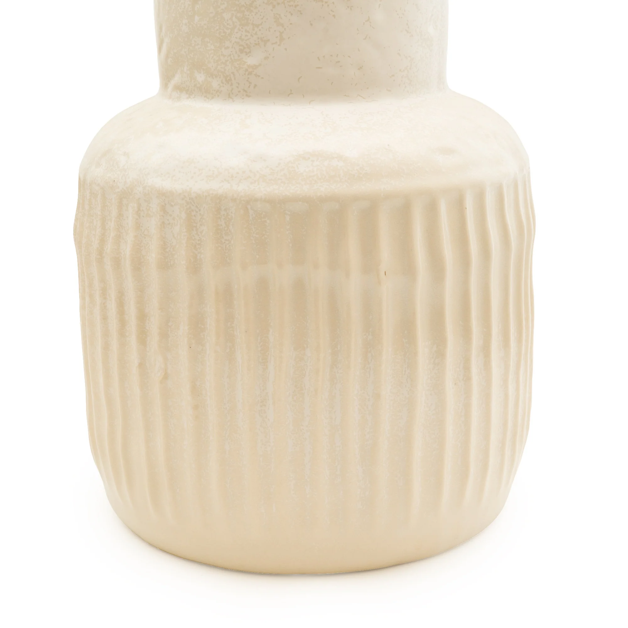 Art Deco Style Cream Vase with a Wide Neck and Ridges - Image 4