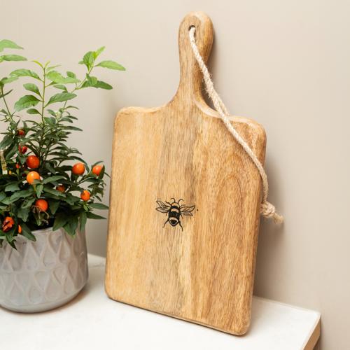 Wooden Paddle Serving Board with Bee Detail