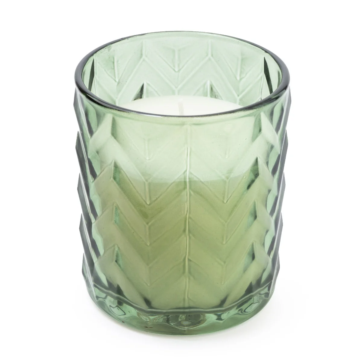 Large Zigzag Green Glass Candle Holder Infused with Mediterranean Lemon Grove Scent - Image 3